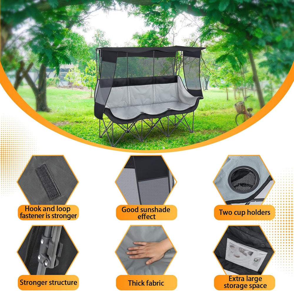 Teenyyou 3 Person Camping Chair with Canopy, 700lbs Heavy Duty, Black