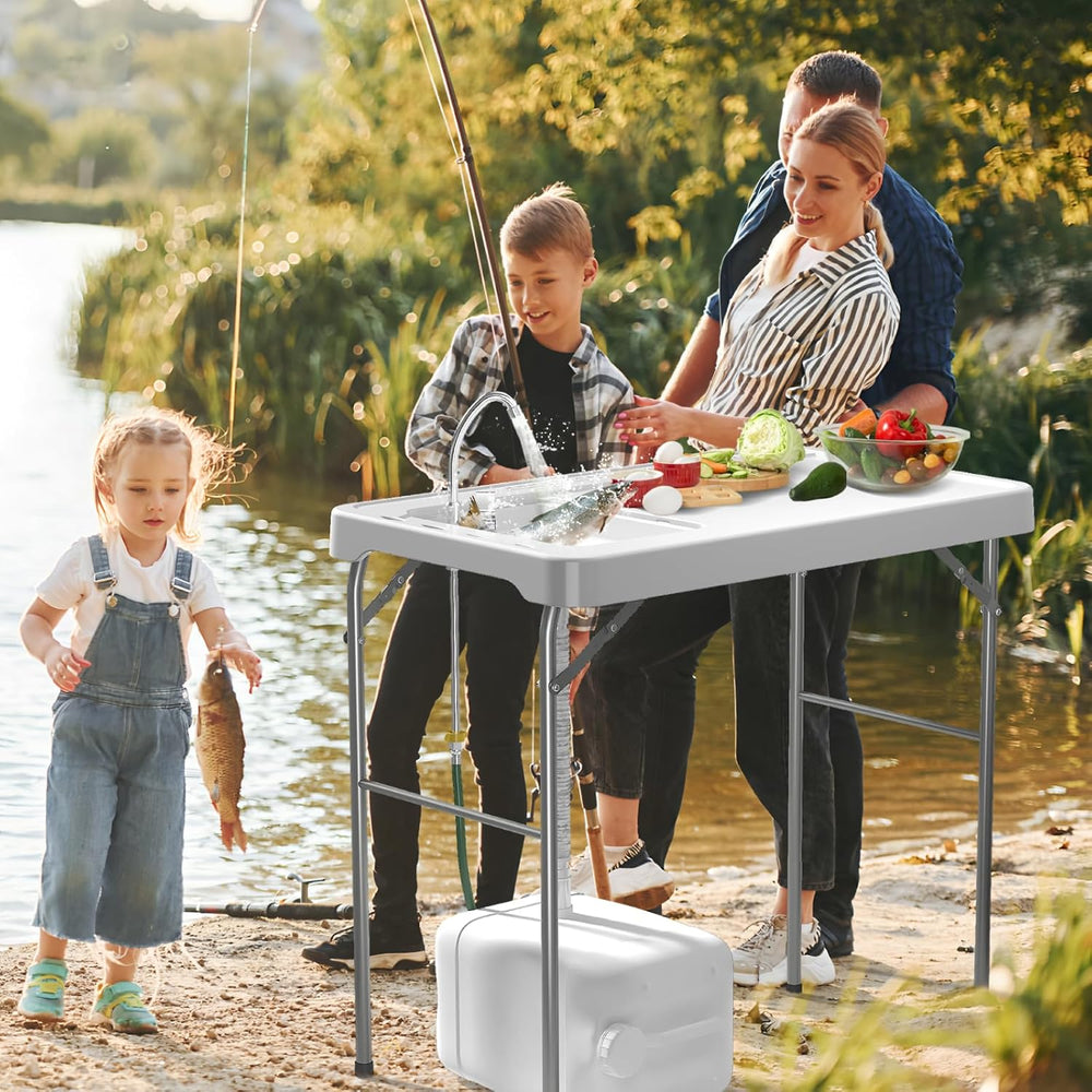 42.5" Fish Cleaning Table with Sink, Folding Camping Table & Fish Cl...