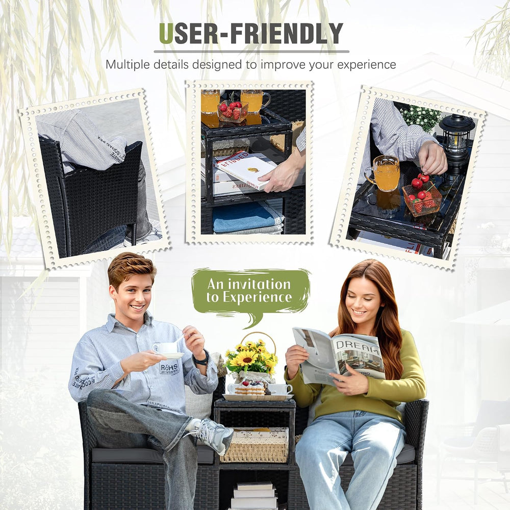 Greesum Patio Loveseat Outdoor Wicker Furniture Conversation Set,Gray