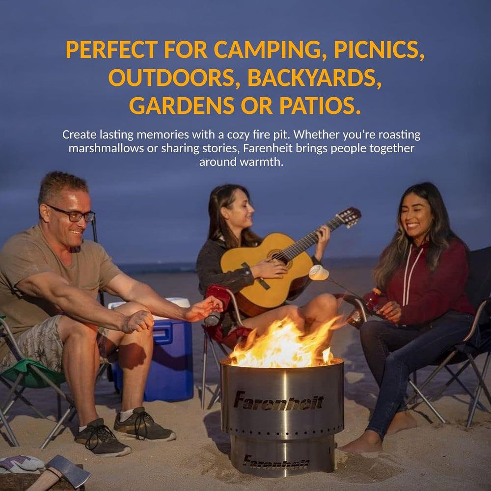 Farenheit 13.5" Stainless Steel Smokeless Fire Pit | Portable Outdoor Wo...