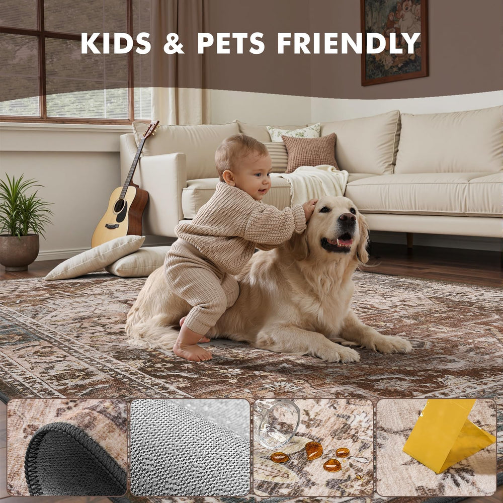 8x10 Area Rugs for Living Room Rug Brown Bedroom Rug Carpet Washable Neutral ...