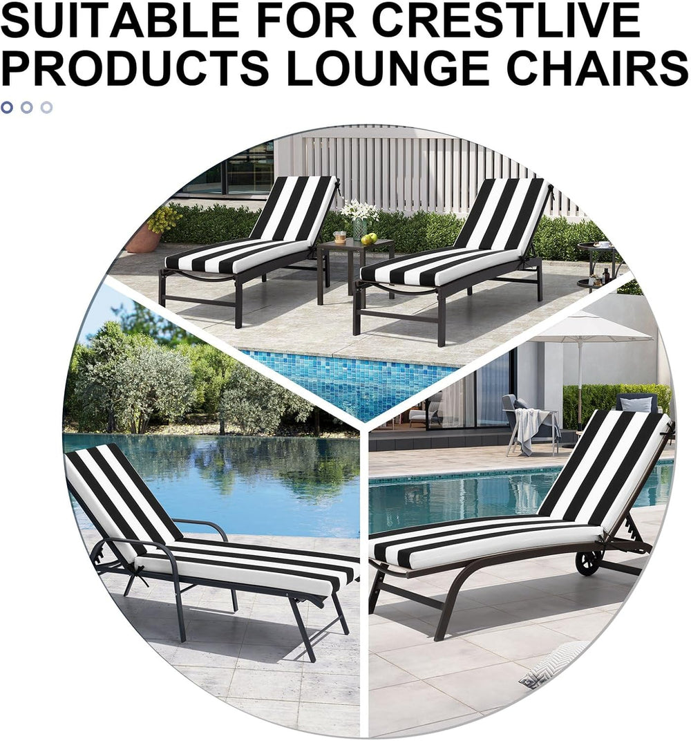 Crestlive Chaise Lounge Cushions Outdoor Set of 2, 72"x21", Water R...
