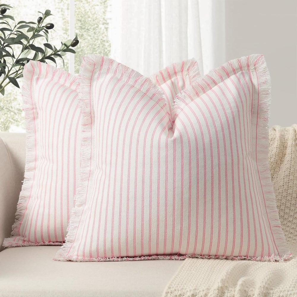 ZWJD Throw Pillow Covers 26x26 Set of 2 Striped Pillow Covers with Fringe Chi...