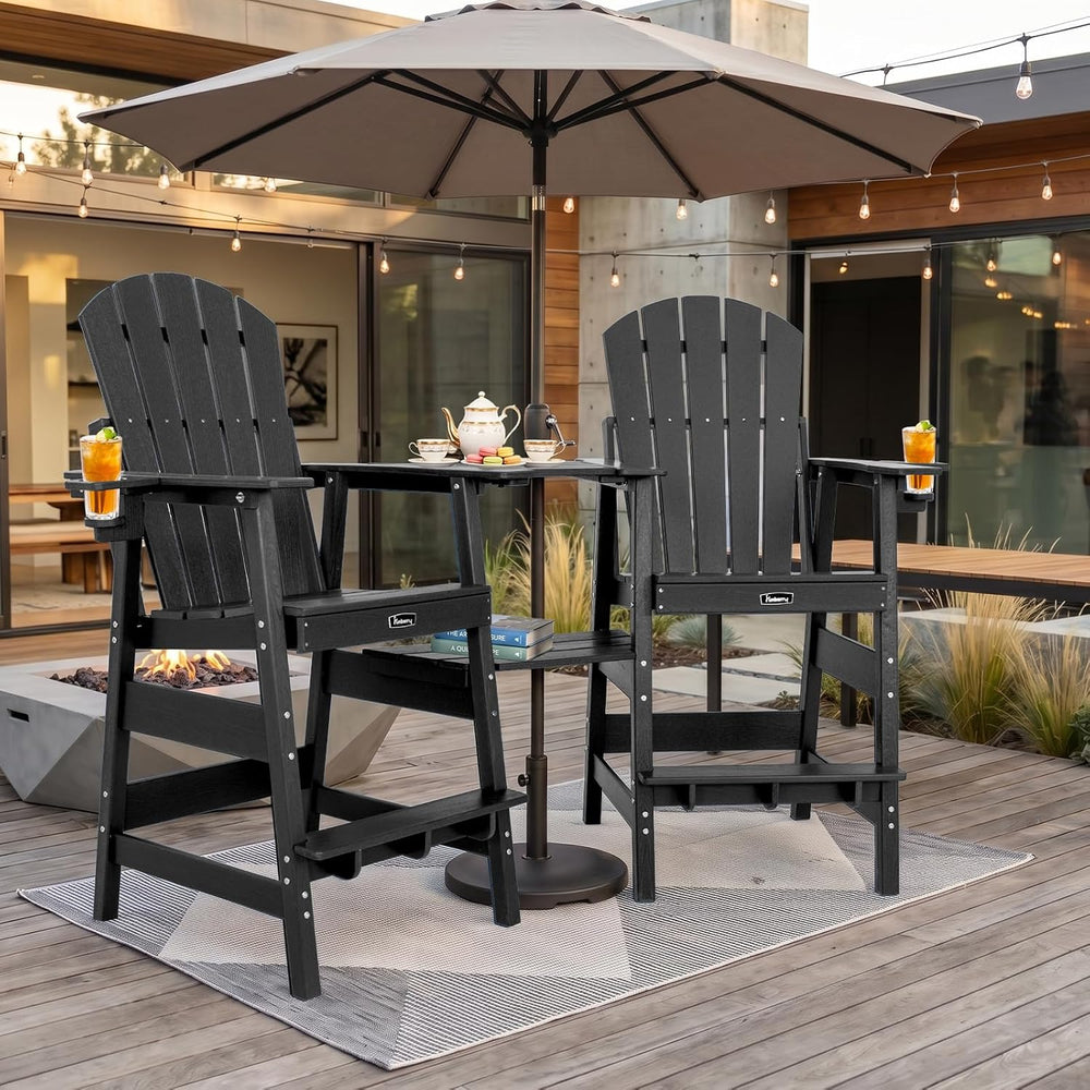 FUNBERRY Tall Adirondack Chair Set of 2 with Tables, High Top Balcony Chair
