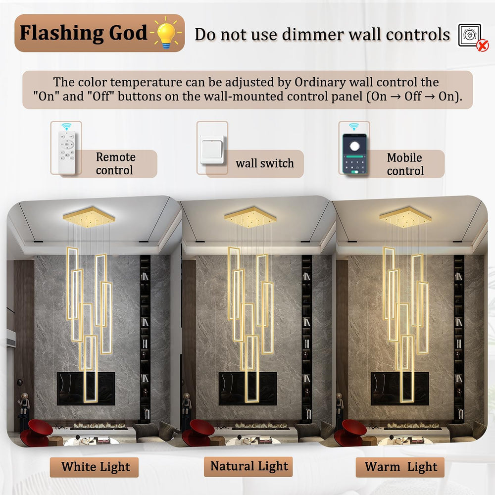 Flashing God ModernLed Gold Chandelier with 6 Ring Foyer Chandeliers,Larger H...