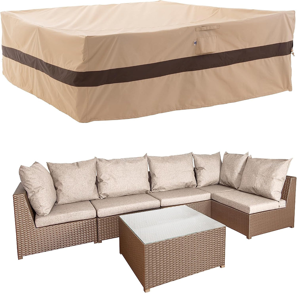 WJ-X3 XL Waterproof Patio Furniture Set Cover, 126x84x31, Beige & Coffee
