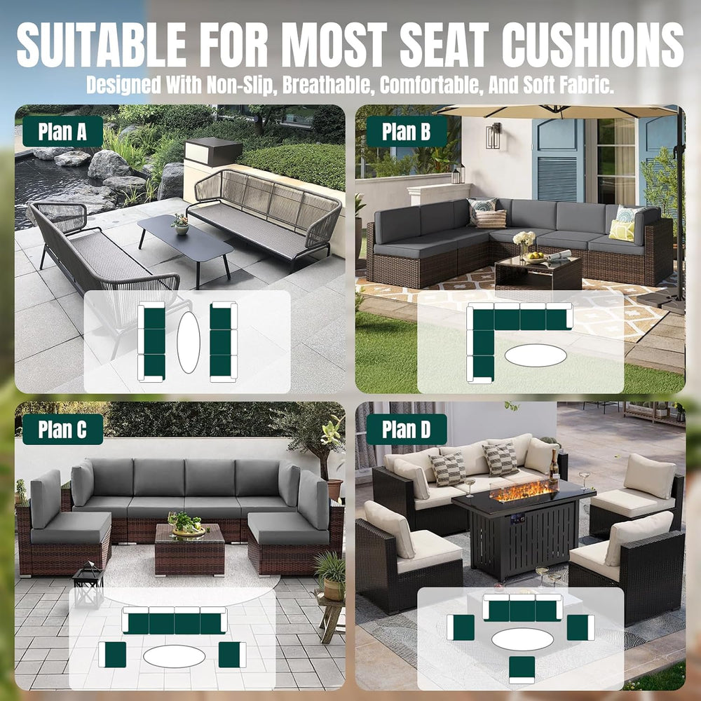 14pcs Outdoor Patio Furniture Cushion Covers Waterproof Zipper Dark Green