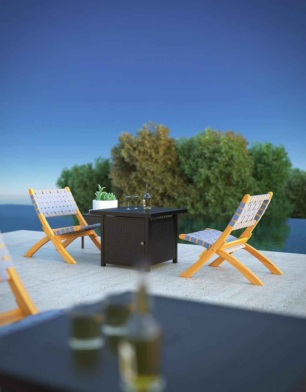 Balkene Home Sava Acacia Wood Folding Chair with Gray Woven Seat