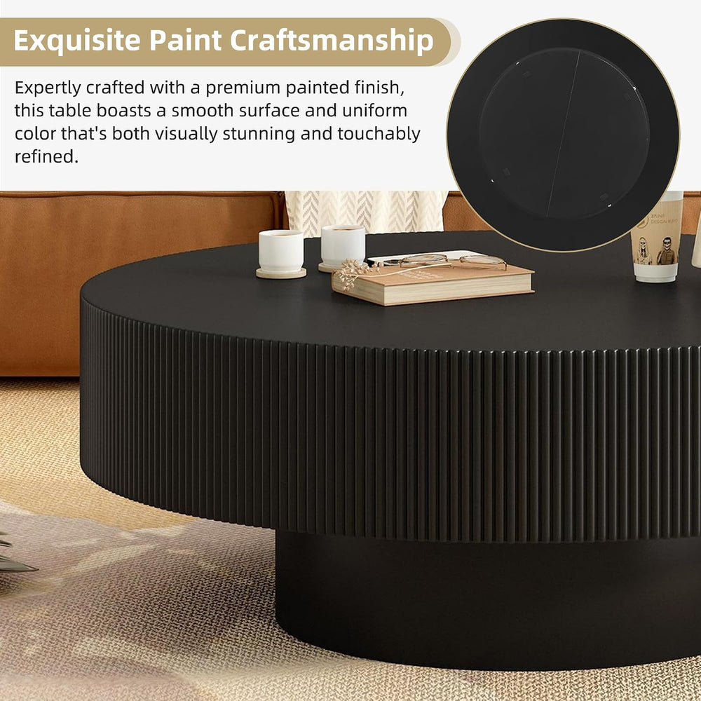 LUMISOL Modern Fluted Coffee Table with 6.8" Thick Tabletop, Black