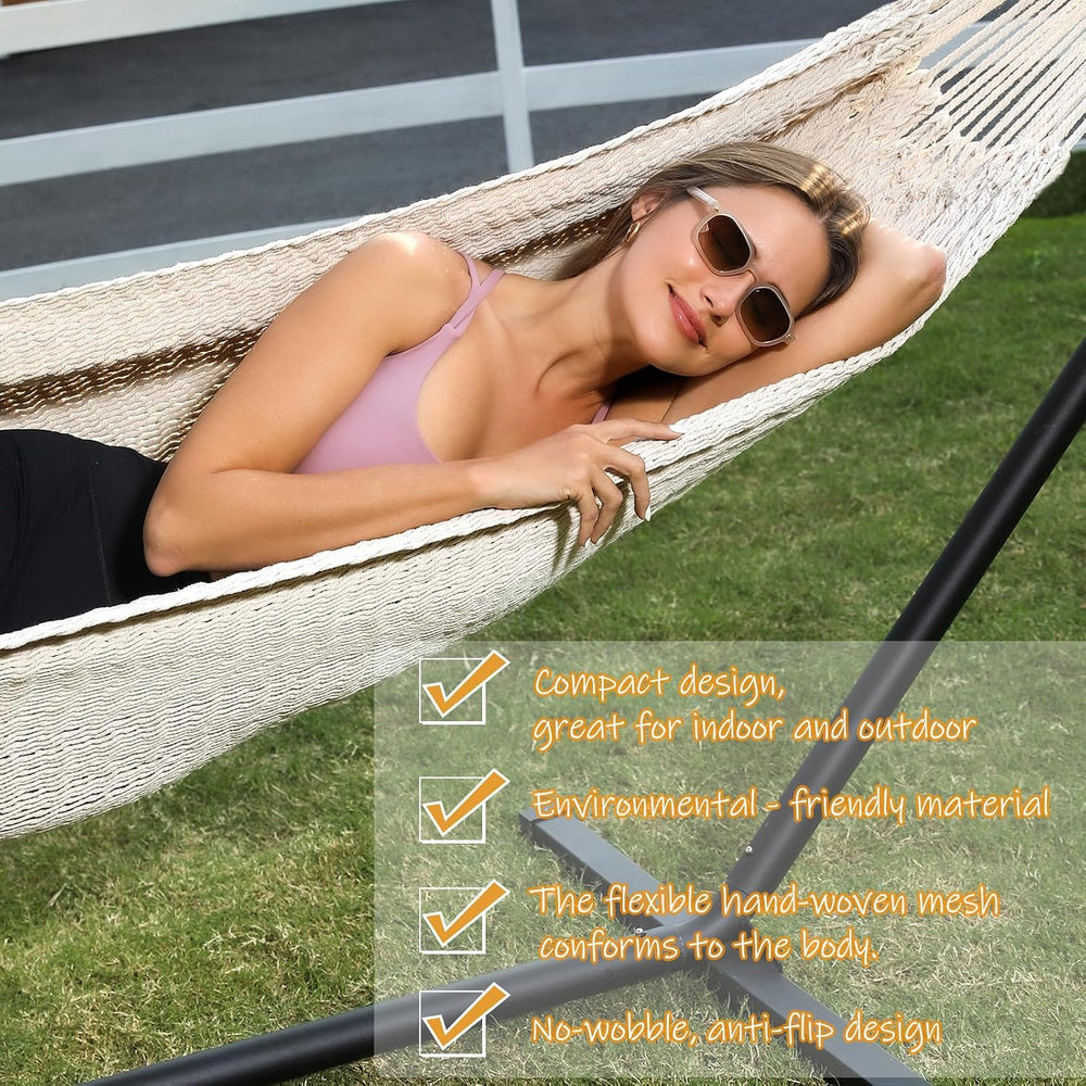 ZEAN Handwoven Hammock by Thick Cotton Rope XXL Two Person Hammock for Outsid...