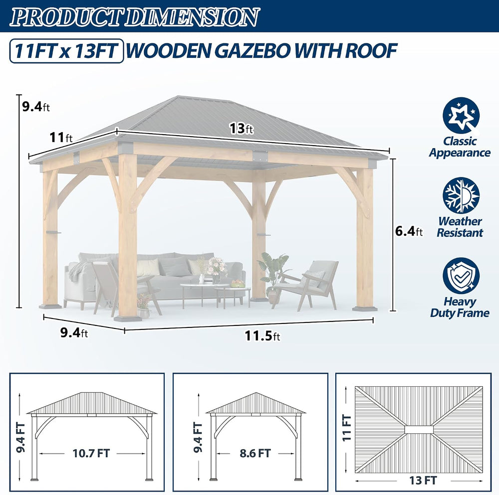 COVERONICS 11FT x 13FT Outdoor Spruce Wood Gazebo