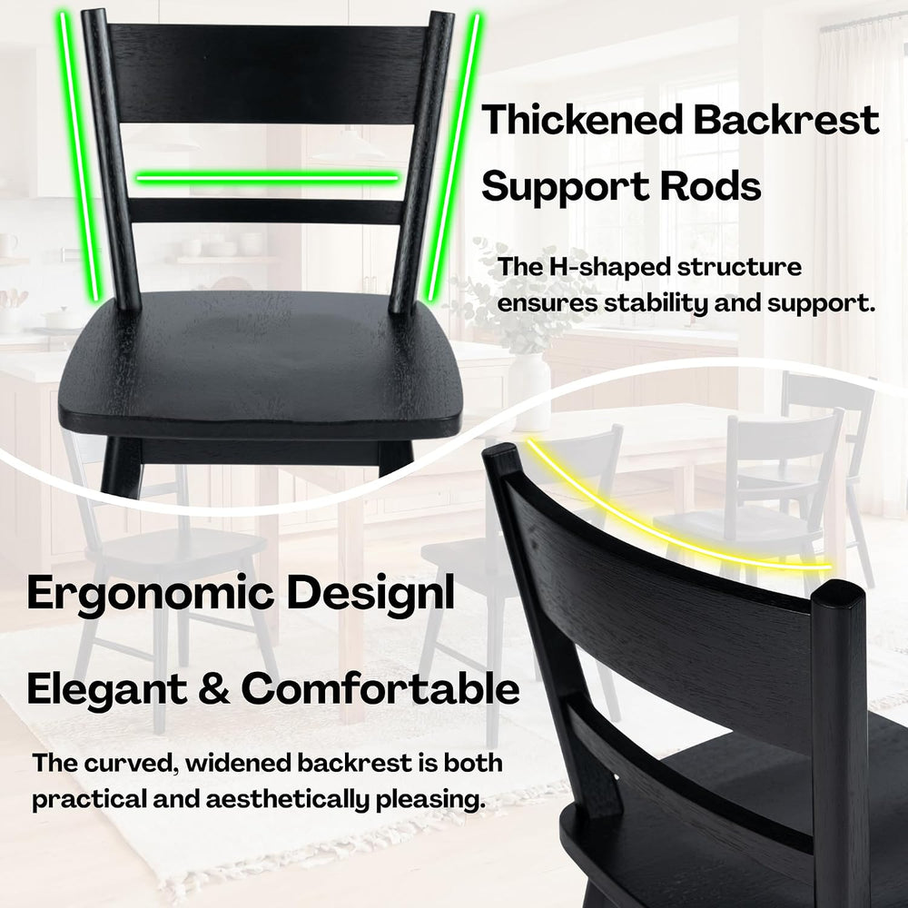 CIMOTA Black Dining Chairs Set of 6, Farmhouse Wood Dining Chairs Ladder Back...