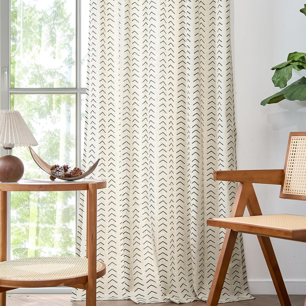 jinchan Linen Boho Curtains for Living Room Semi Sheer Curtains for Bedroom 9...