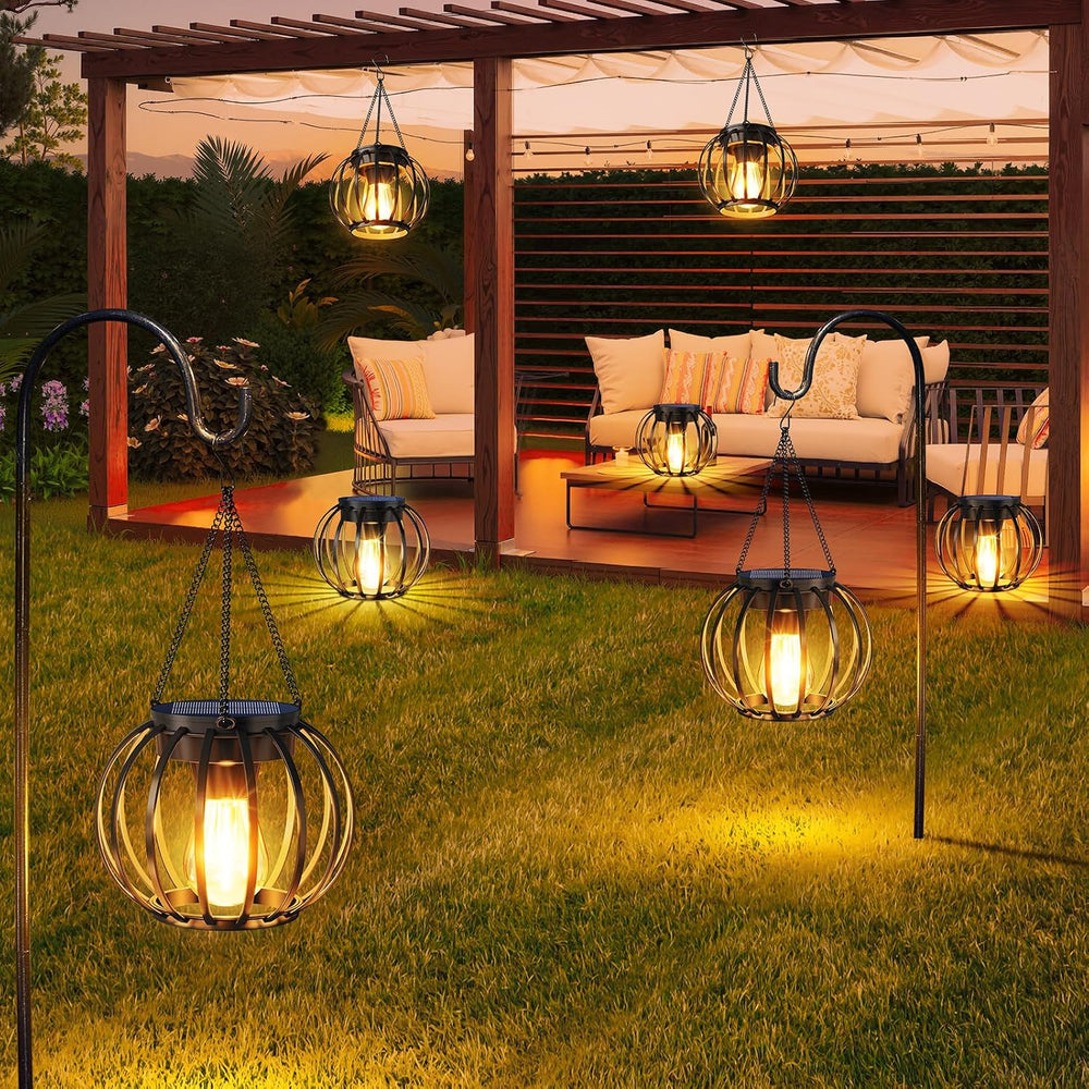 Solar Lanterns Outdoor Waterproof Metal Solar Hanging Lantern, 4Pack