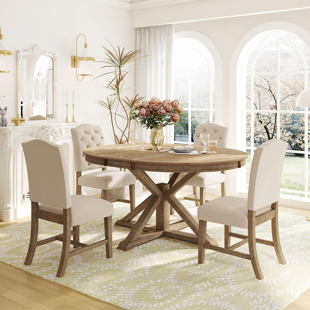 LUMISOL 5-Piece Solid Wood Dining Table Set for 4, Extendable Kitchen Table S...
