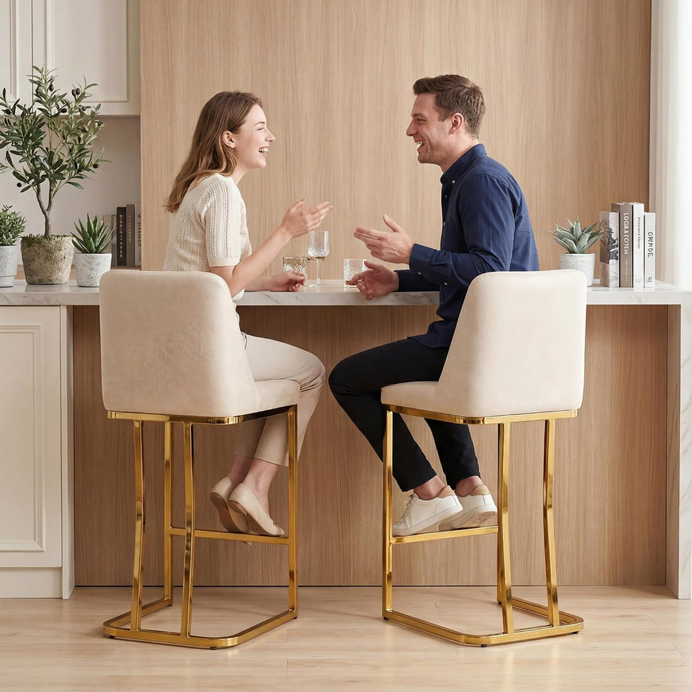 LSSBOUGHT Counter Height Bar Stools Set of 4, Beige Counter Stools with Back ...