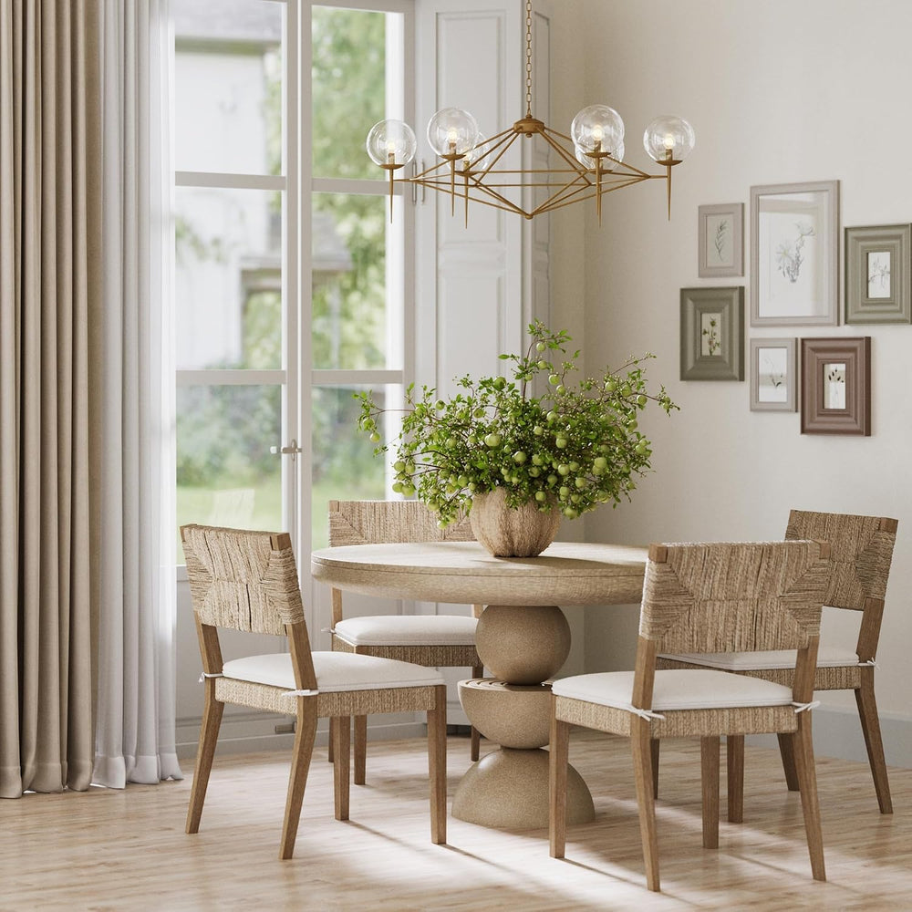 Beacon Boho Dining Chair Set of 4, Boucle Dining Chair with Seagrass Accent a...