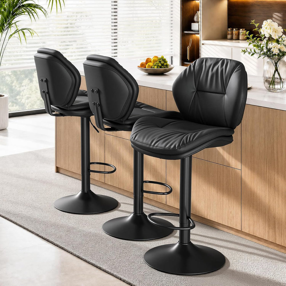 Nalupatio Swivel Bar Stools Set of 3, Double-Layer Filled Upholstered Bar Sto...
