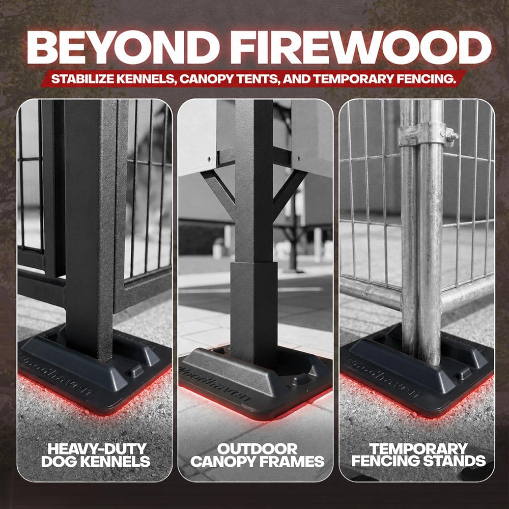 Woodhaven Firewood Rack Support Bases 6 Pack Black - Heavy Duty ABS Mold Inje...