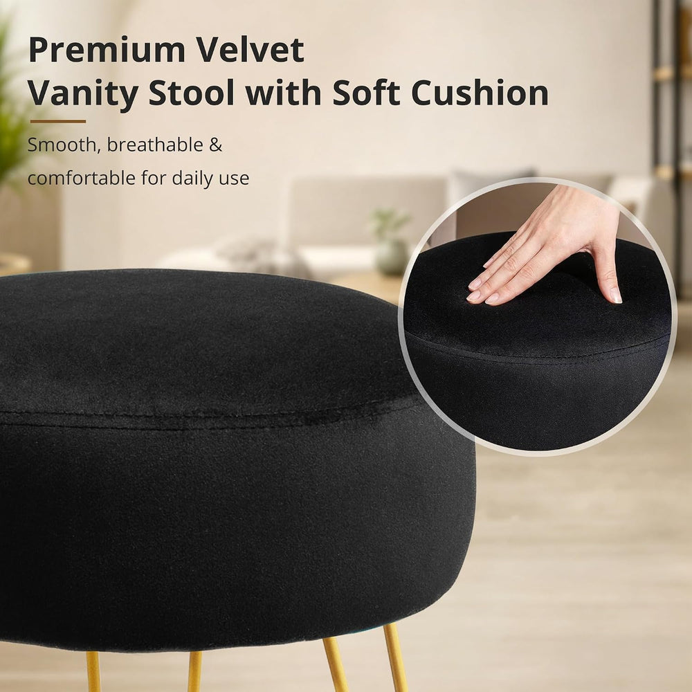 LUE BONA Vanity Stool, Black Vanity Stools for Makeup Room, Round Ottoman Foo...