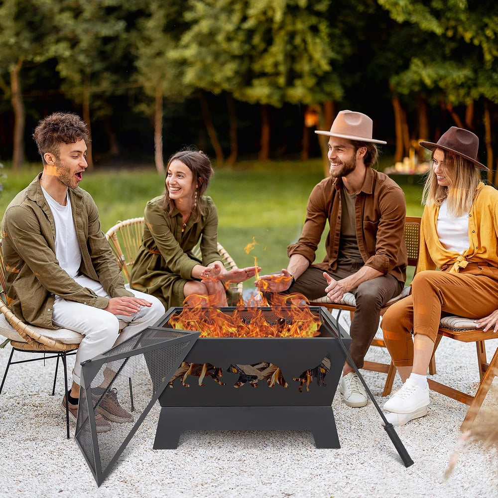 LEMY 26 Inch Fire Pit for Outside,Square Firepit Wood Burning Fireplace Heavy...