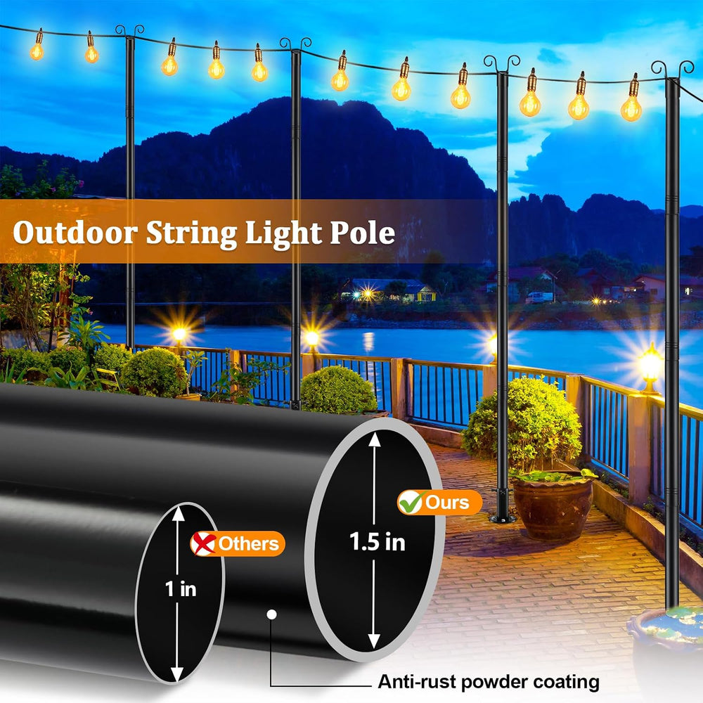 COCONUT String Light Poles for Ground, 8FT Heavy Duty Adjustable Metal Poles ...