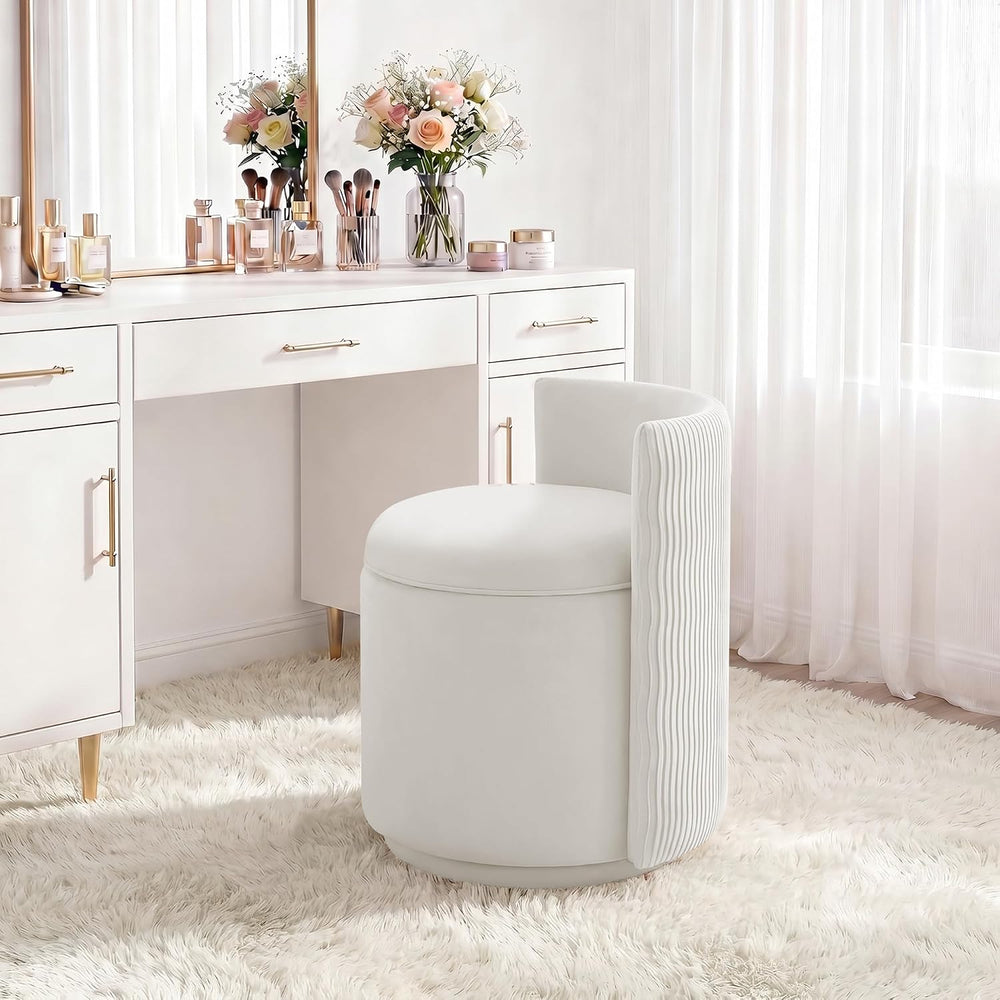 HUBSON Vanity Chair with Storage, Swivel Velvet Chairs with Back, Modern Roun...
