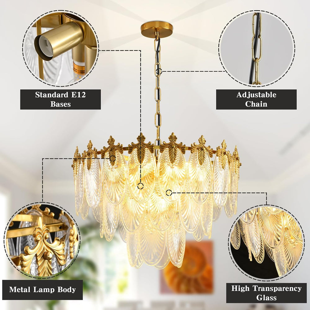 KELUOLY Antique Chandelier 3-Tier Glass Crystal Chandeliers, 9-Lights Gold Ro...