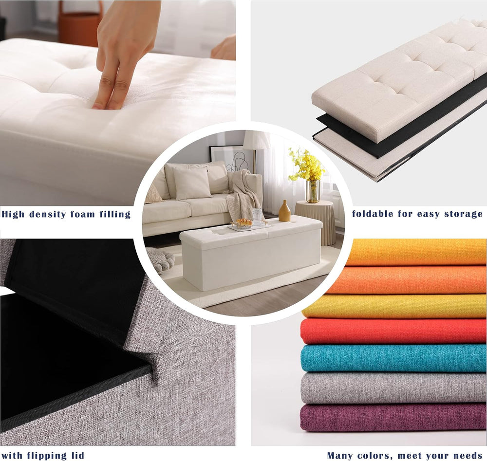 Storage Ottoman Bench Foldable Footrest Foot Stool, 30" Velvet Cream