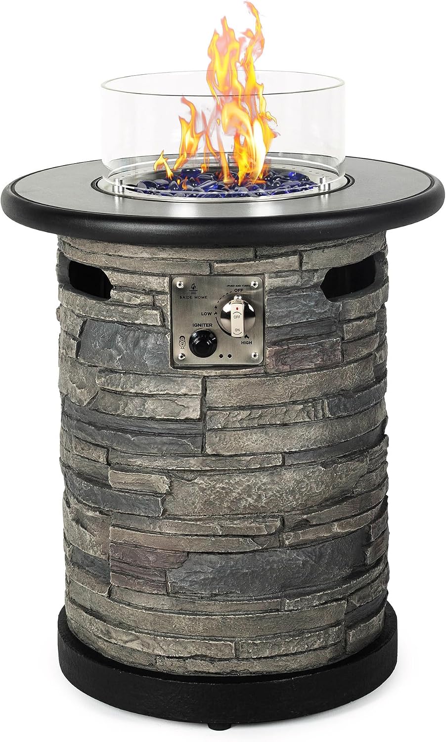 BAIDE HOME Outdoor Propane Fire Pit Table, Round Porcelain Tile Top 22" ...