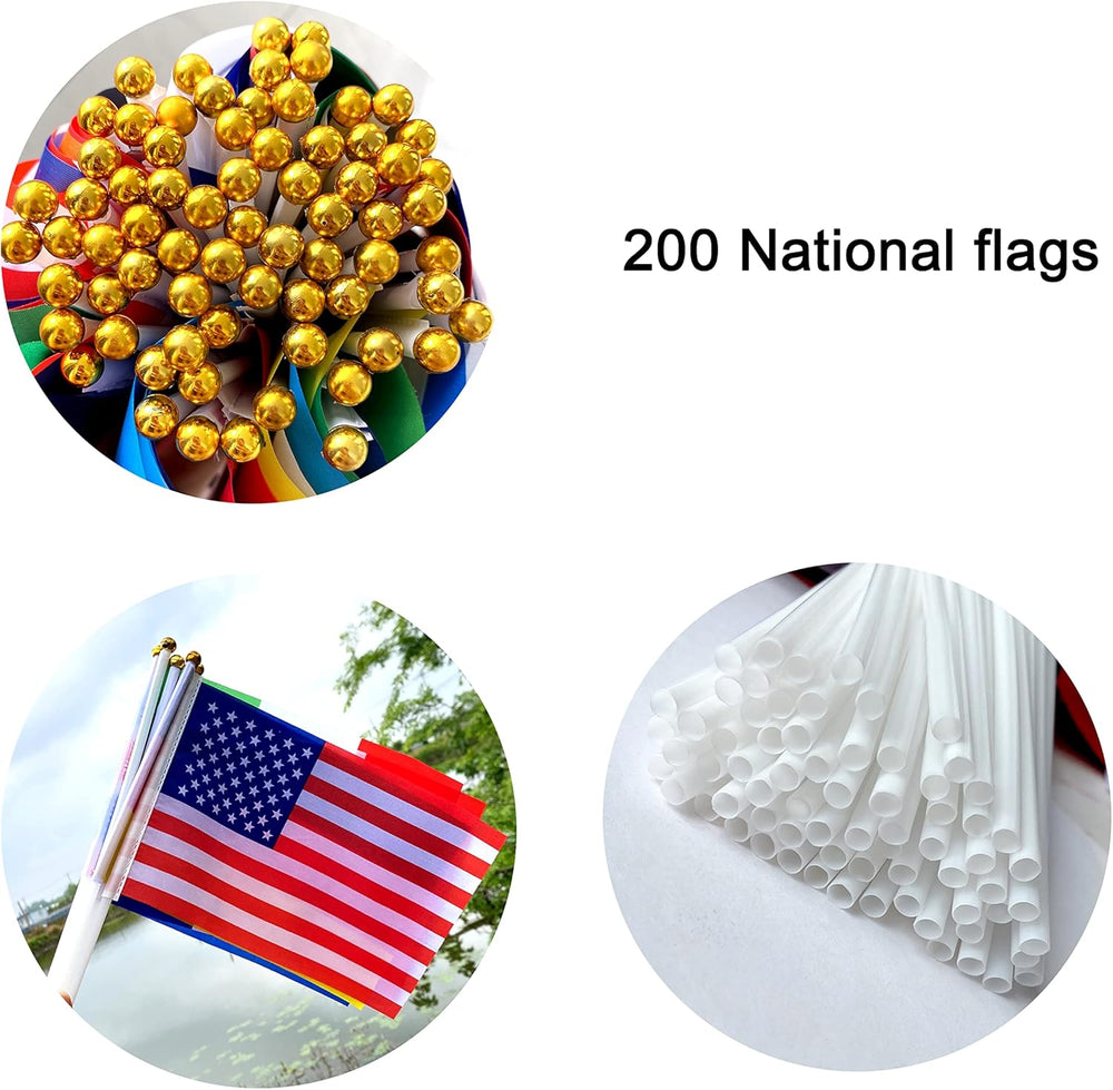 WEITBF 200 Countries International Flags of the World Small Mini Hand Held Fl...