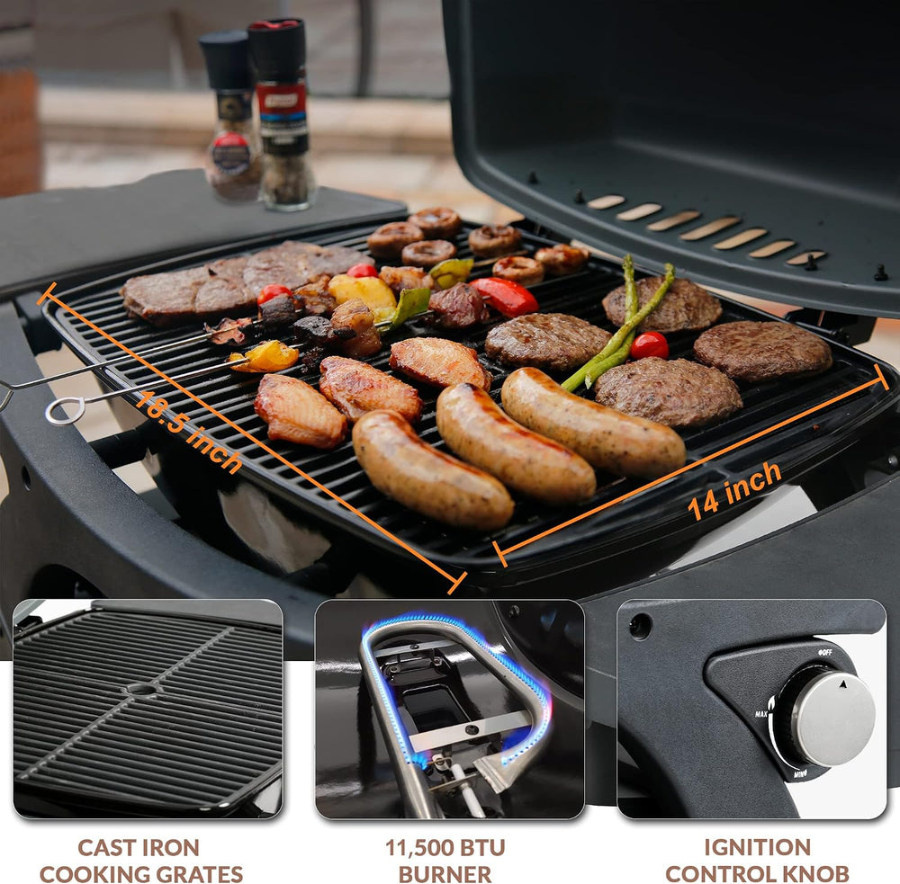 MASTER COOK Single Burner Propane Gas Grill, 11,500 BTU Portable Tabletop Bar...