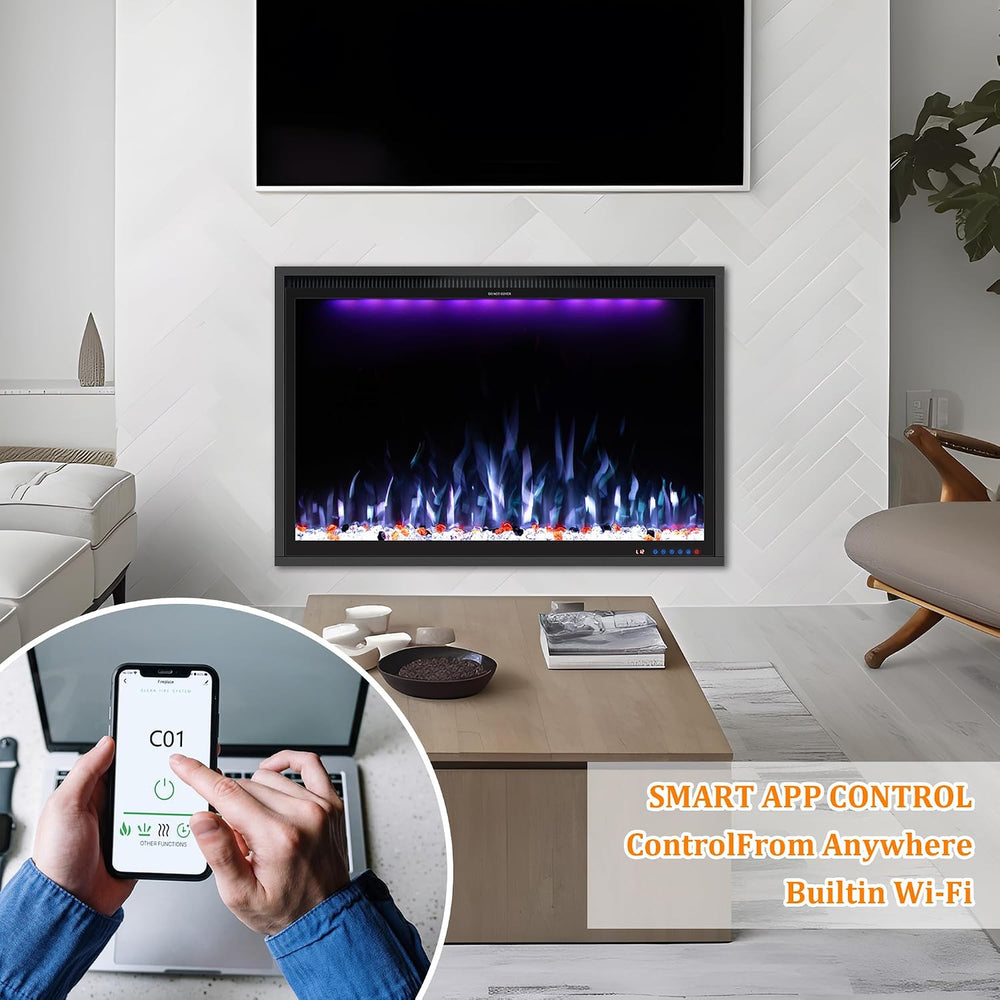 40'' WiFi- Enabled Electric Fireplace Inserts - Alexa & App Contr...
