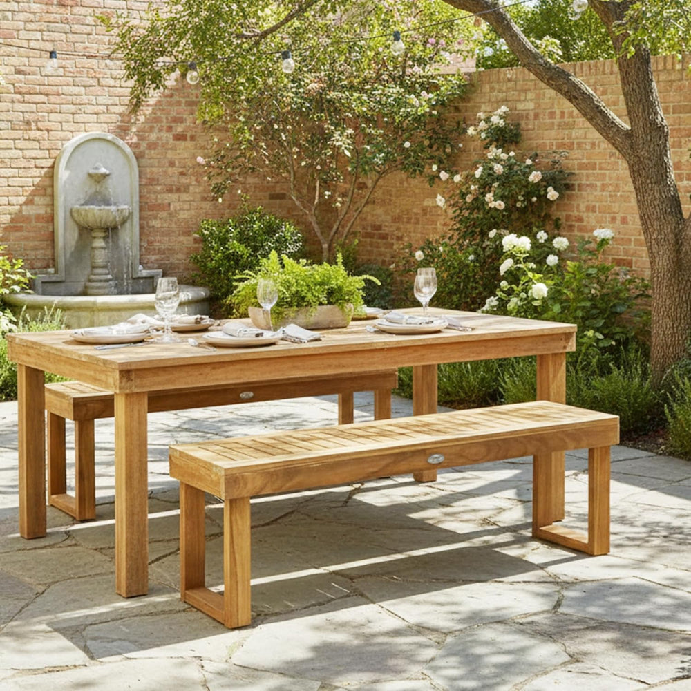 Tangkula 52" Acacia Wood Outdoor Bench, Wood Patio Dining Bench with Sla...