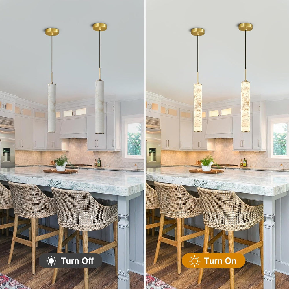 LMQNINE Natural Alabaster Pendant Lights for Kitchen Island White Marble Long...