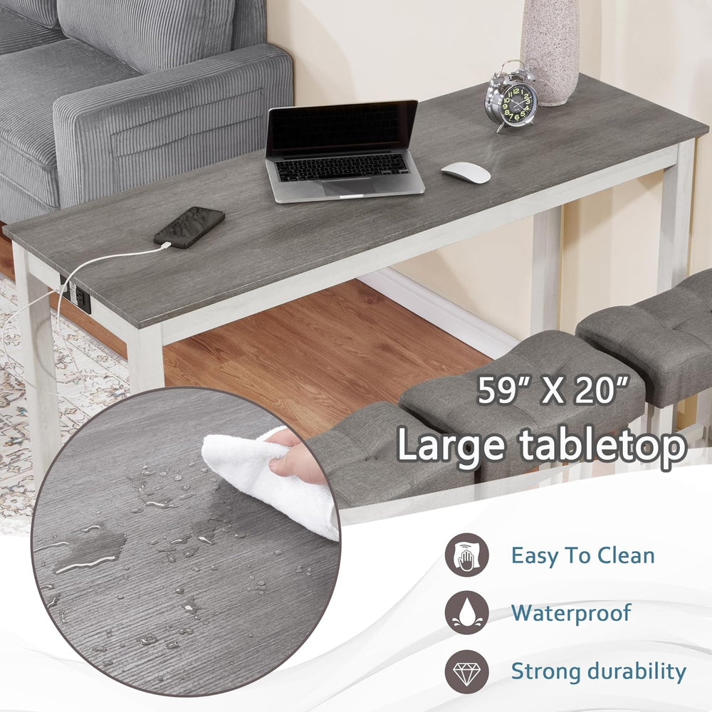 Merax 59 inch Bar Table Set with Power Outlet USB/Type-C, Behind Couch Table ...