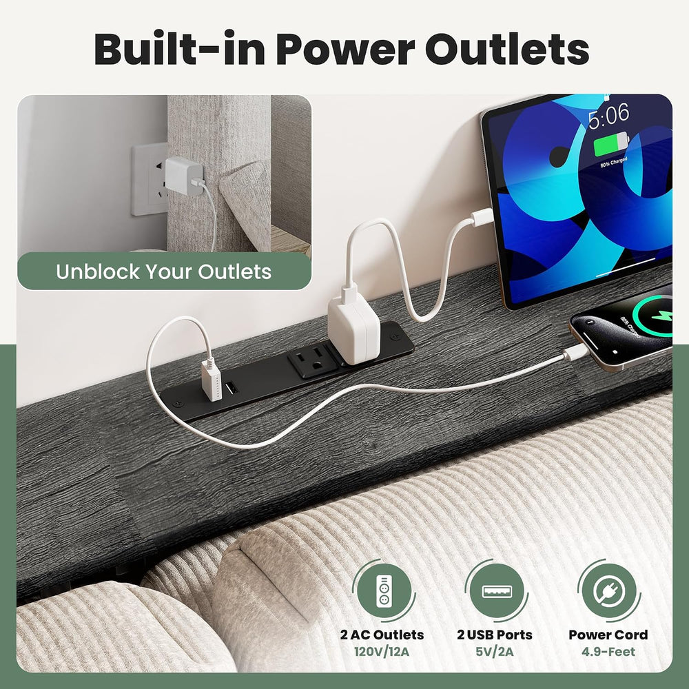 GRLEAF 90" Sofa Table with Built-in Power Strip (4 AC Outlets & 4 US...