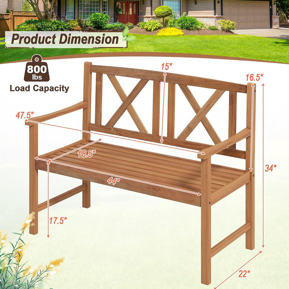 Giantex Patio Garden Bench Loveseat - 2-Person Acacia Wood Bench with Armrest...