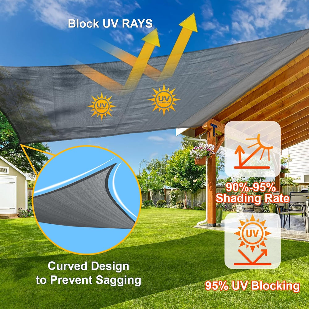 SUNLAX Sun Shade Sail 8' x 10' Dark Grey Rectangle Outdoor Canopy Cover