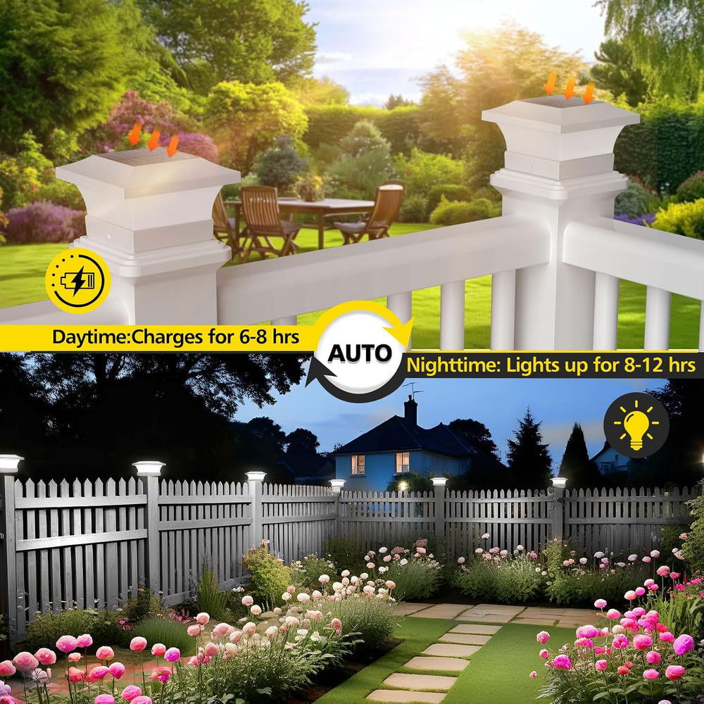 T-SUN 4X4 Solar Post Cap Lights Outdoor Waterproof, White 2 Pack