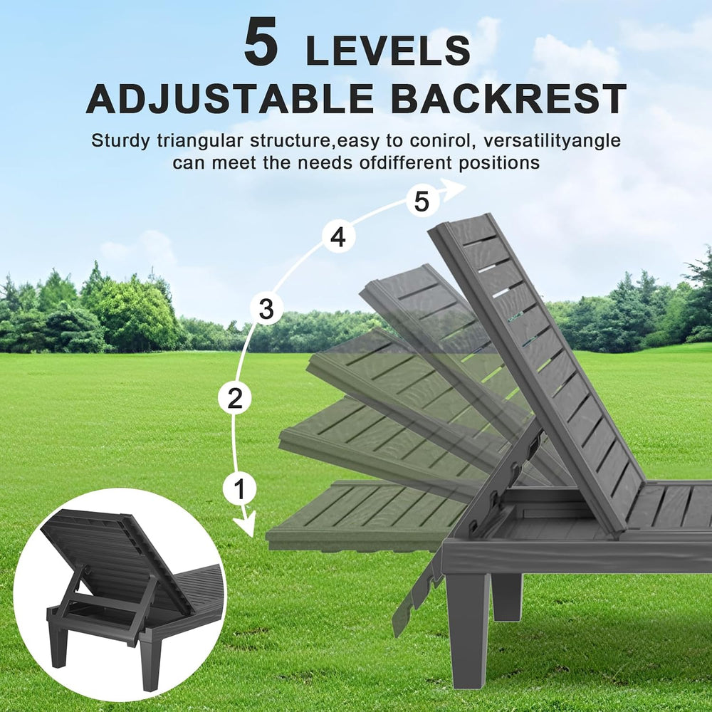 EasyUp Resin Chaise Lounge Chairs with 5-Position Backrest, UV & Fade-Res...