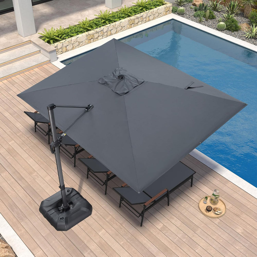 PURPLE LEAF Cantilever Umbrella 9' x 11.5' Rectangle 360° Rotation Grey