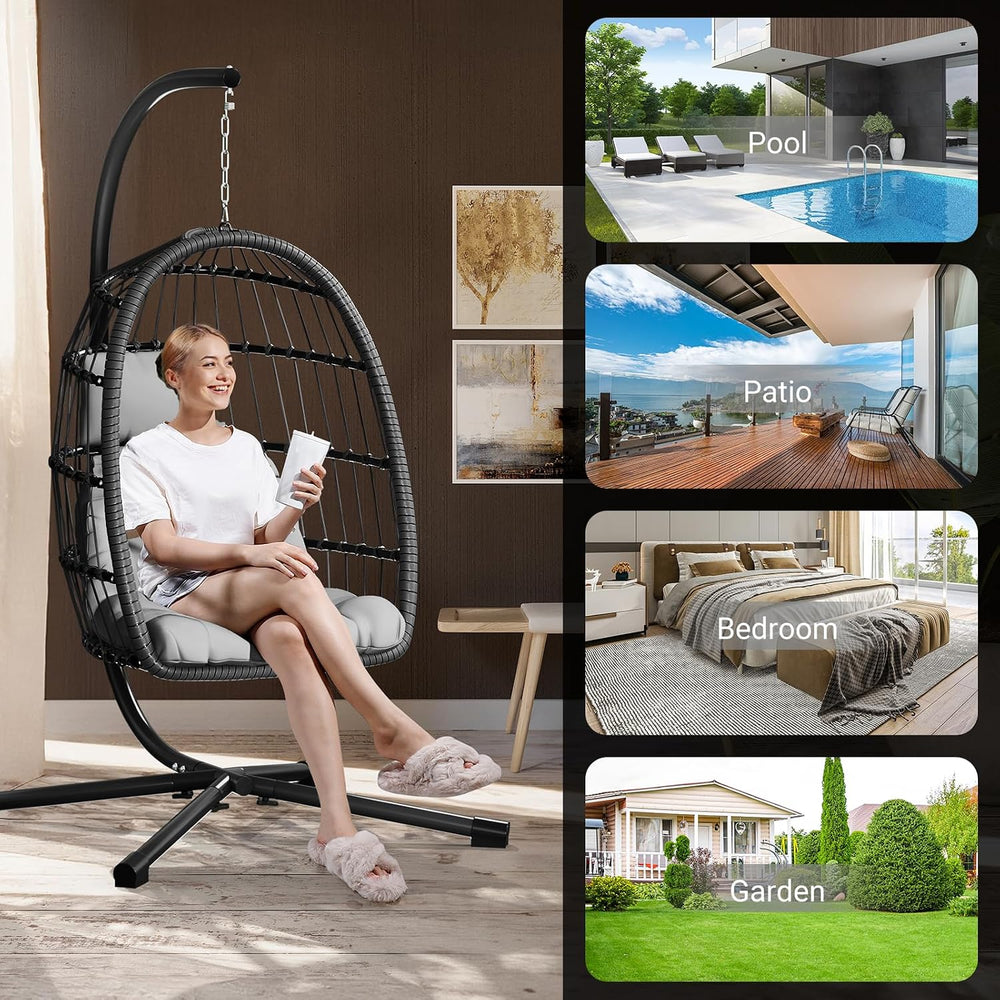 LEVELEVE Hanging Egg Chair with Stand, Patio Rattan Wicker Swing Chair, Overs...