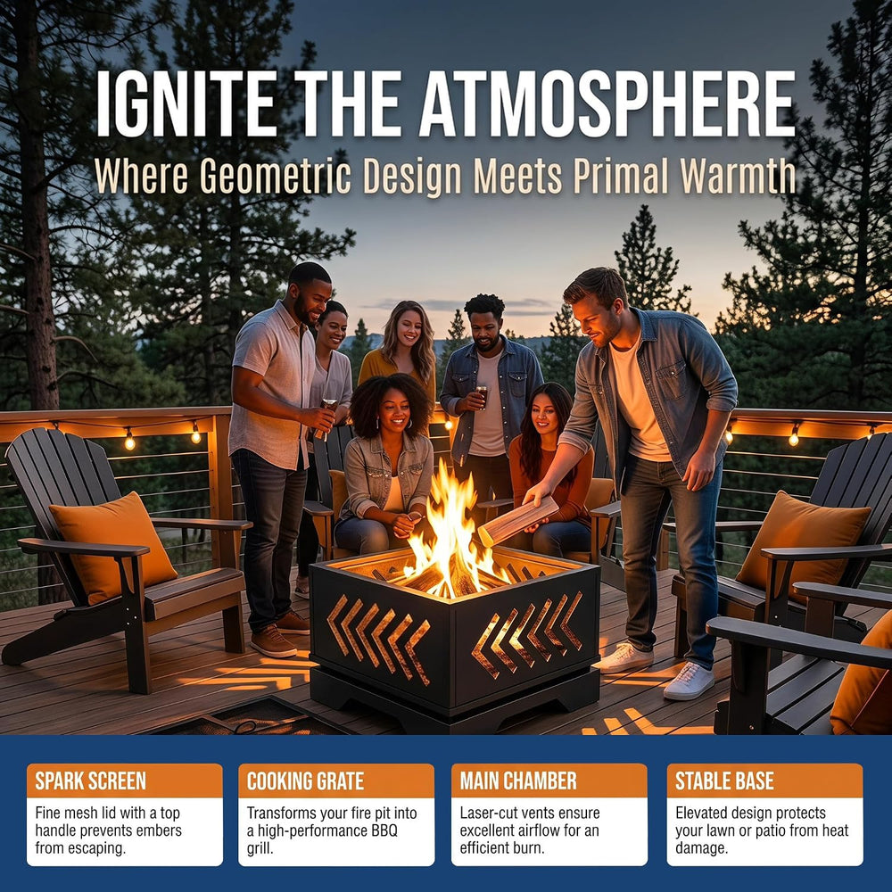 Fire Beauty Arrow Geometric Cutout 2-in-1 Outdoor Fire Pit Heating & BBQ