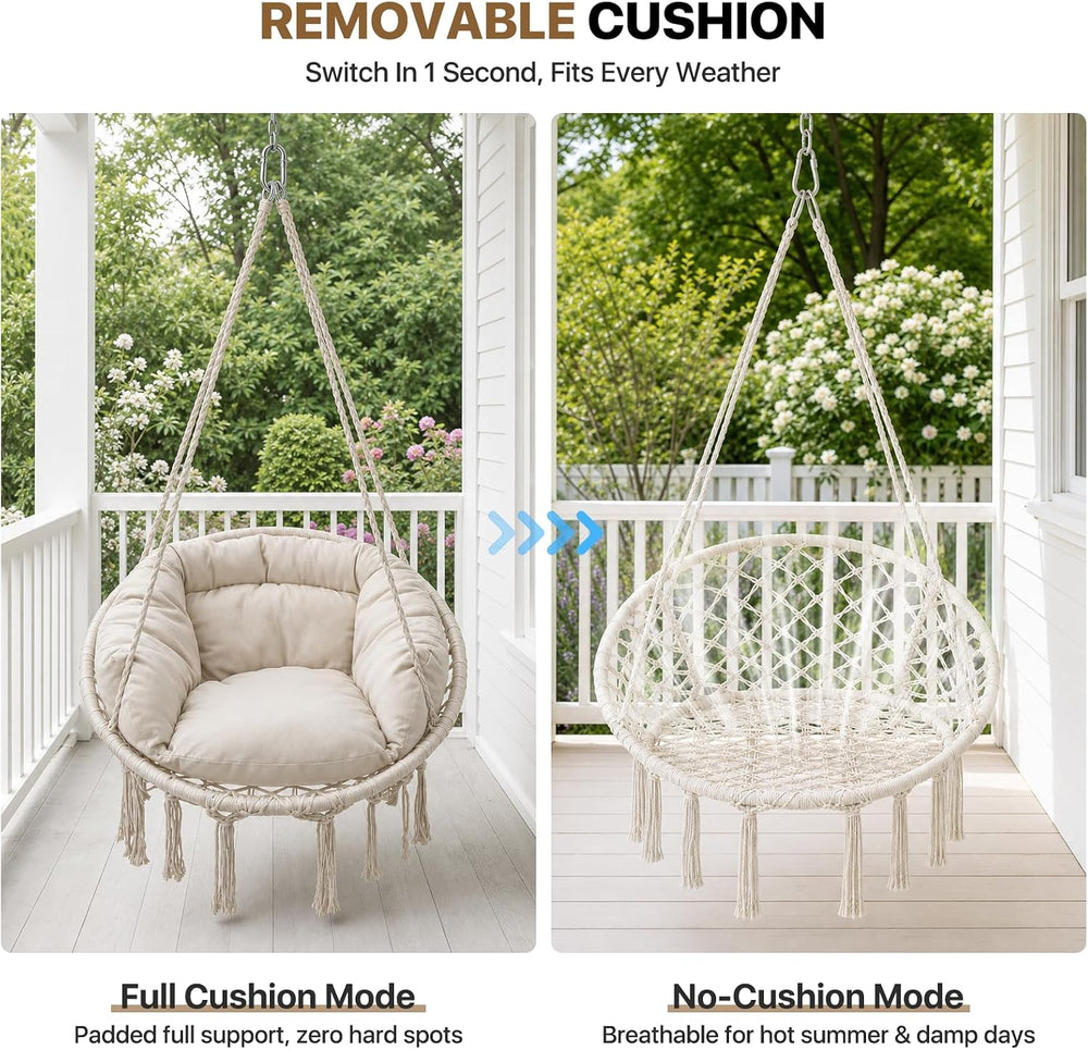 Athena Collection Hammock Chair with Hardware Kit & & Cozy Cushion, W...
