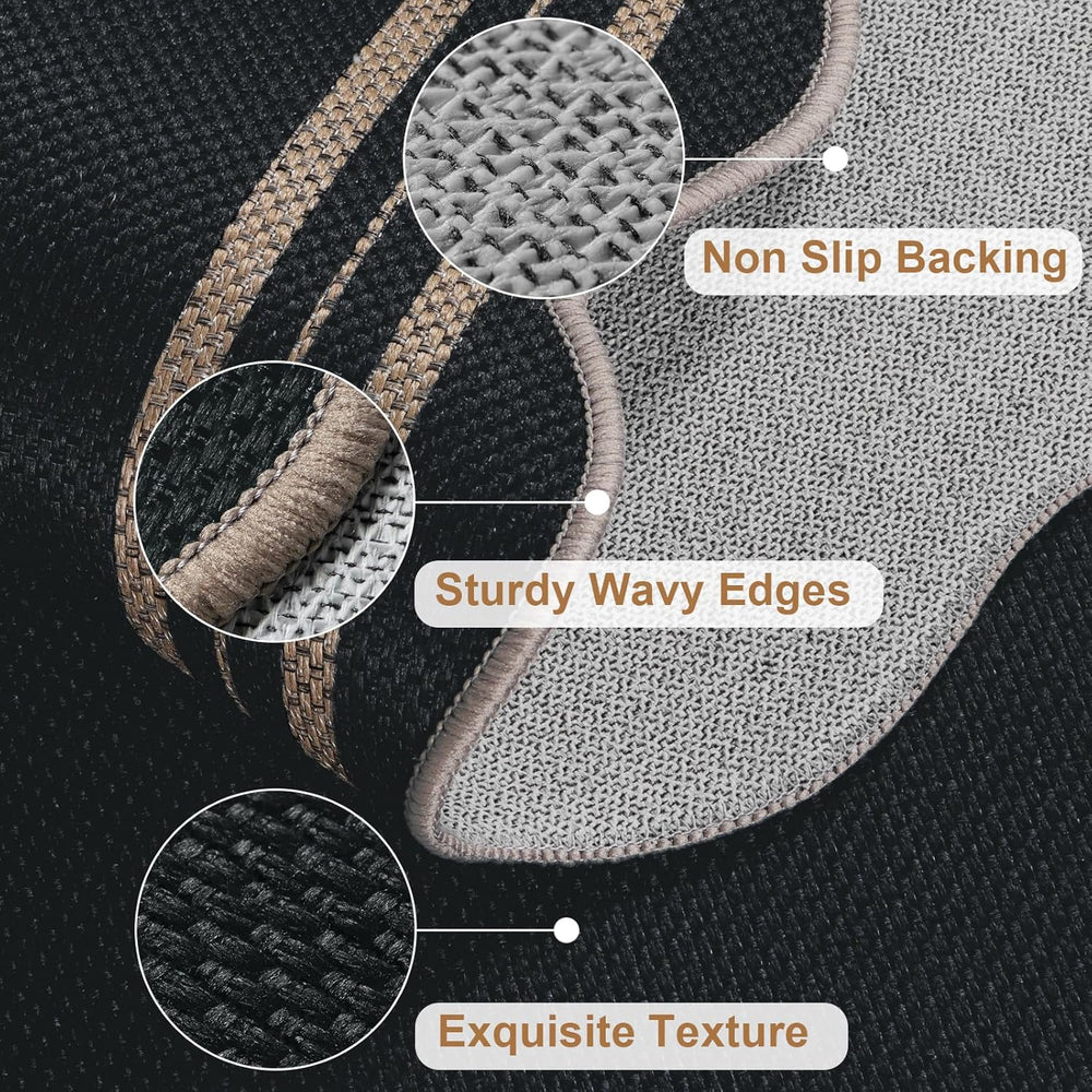 Scalloped Easy Jute 3x5 Front Door Mat, Washable Rugs for Entryway Black Outd...