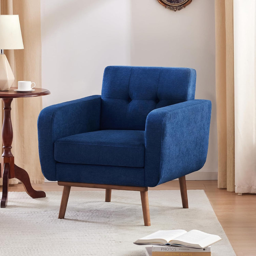 HUIMO Fabric Accent Chair, Button Tufted Living Room Chairs (1, Dark Blue)