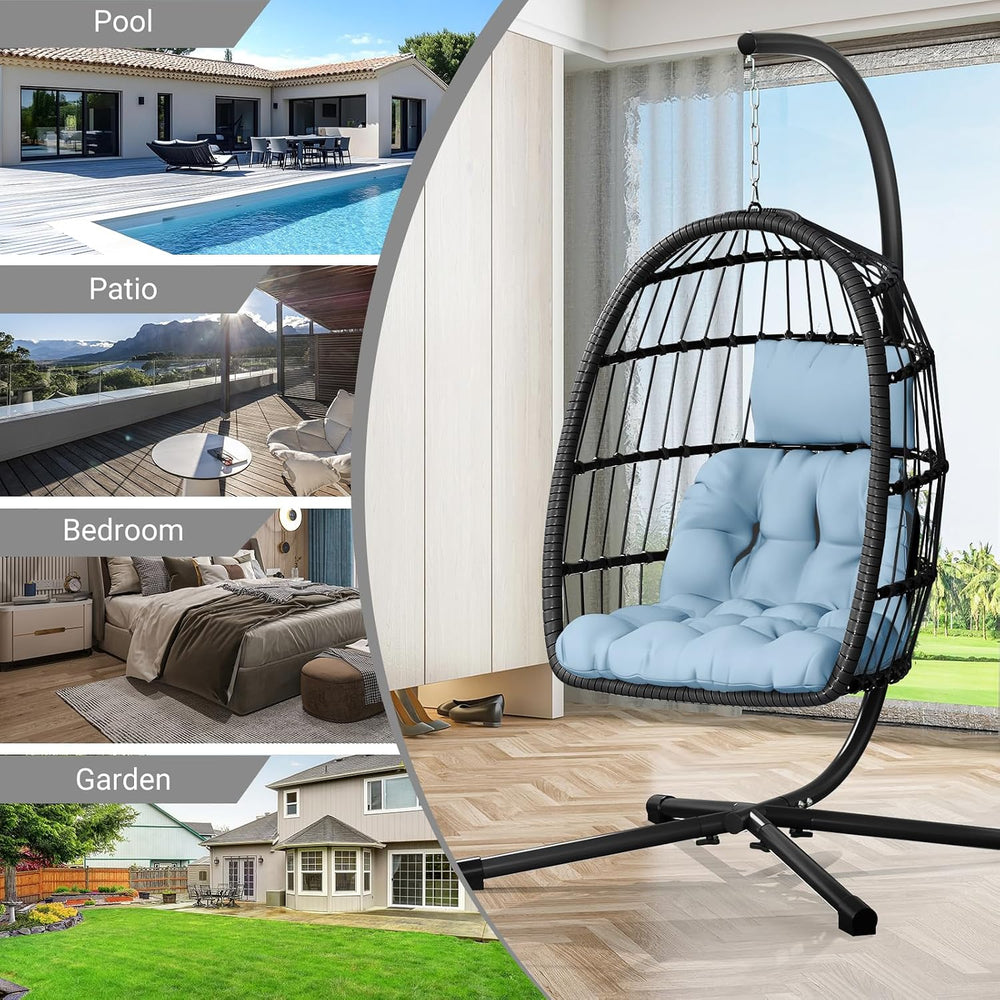CHABATREE Egg Chair with Stand,Patio Rattan Wicker Hanging Swing Egg Chair Ha...