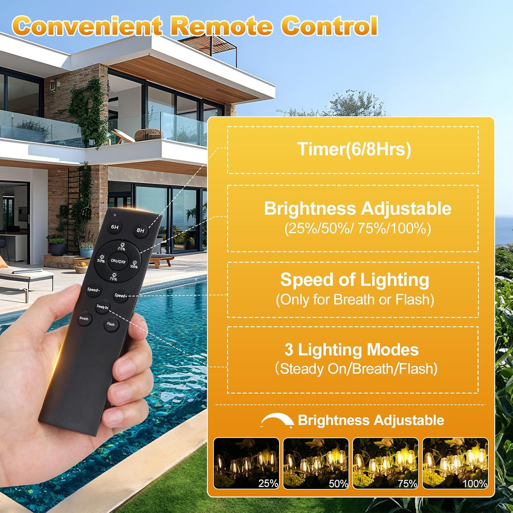 100FT Solar String Lights Outdoor Waterproof with 52 LED Edison Bulbs
