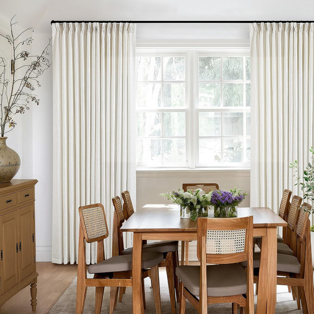 TWODRAPES Natural Pinch Pleated Linen Curtains 96 Inches Long Living Room